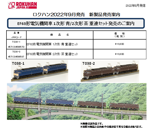 ロクハン T038-1 EF63形電気機関車 1次形 青 重連セット Zゲージ