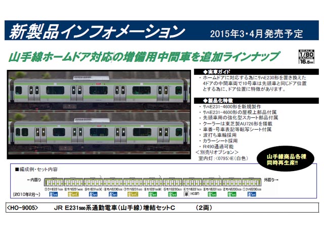 トミックス HO-9005 E231 500系通勤電車(山手線)増結セットC (2両