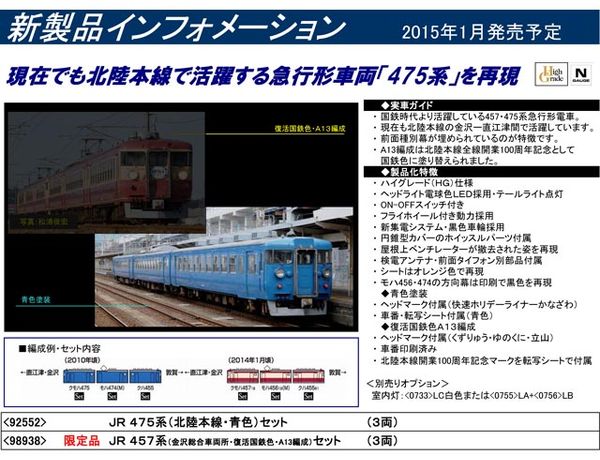 トミックス 92552 475系電車(北陸本線・青色)セット (3両) | 鉄道模型 