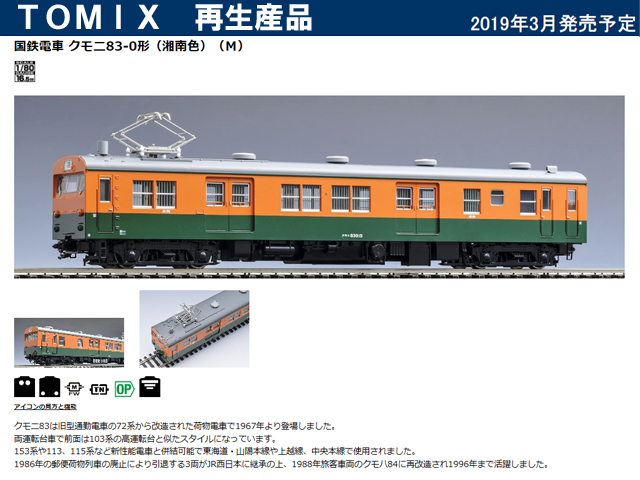 TOMIX HOゲージ クモニ83 0 湘南色 M HO-270 鉄道模型 電車 - 模型