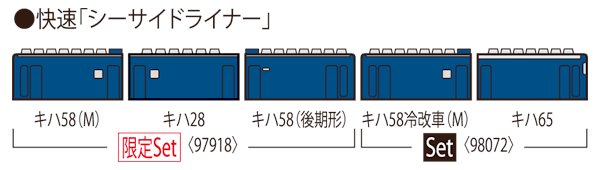 トミックス 97918 【限定】 キハ58系 （ 快速シーサイドライナー・紺色・キハ28 5200 ） セット （ 3両 ） Nゲージ | 鉄道模型  通販 ホビーショップタムタム