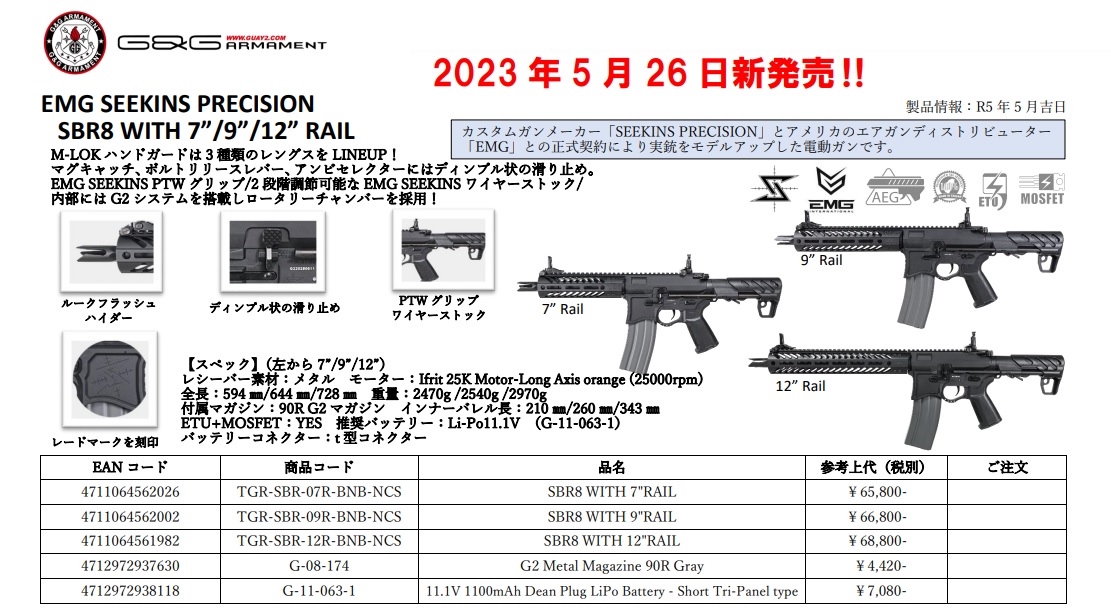 SEEKINS PRECISION社公式ライセンス電動ガン SBR8 WITH 9RAIL | 鉄道