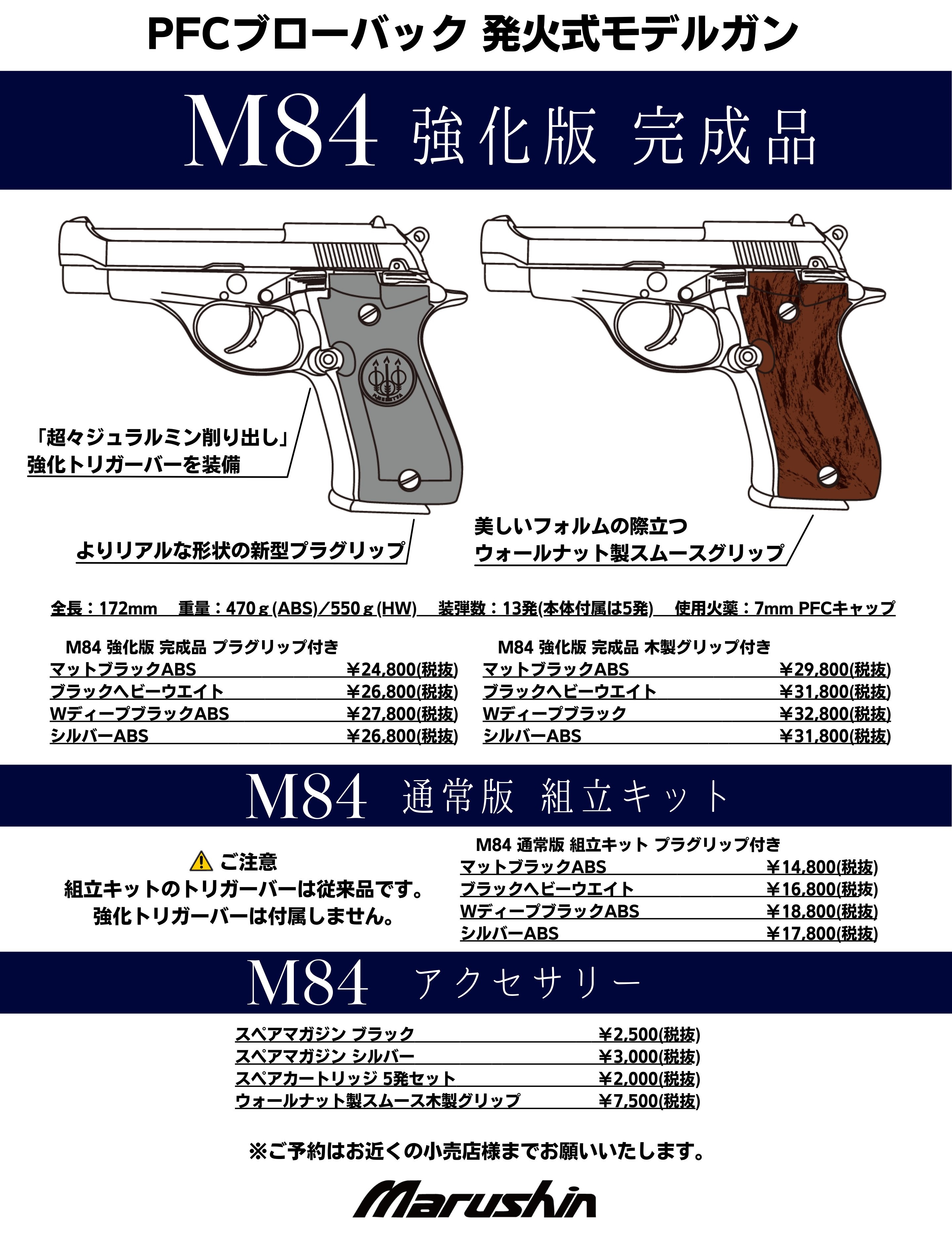 PFCブローバック 発火式モデルガン M84 ブラックHW 強化版 プラグ