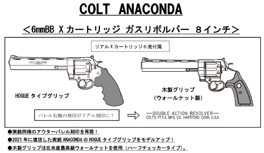 COLT ANACONDA 8inch ブラックHW HOGUEタイプグリップ ガスガン | 鉄道