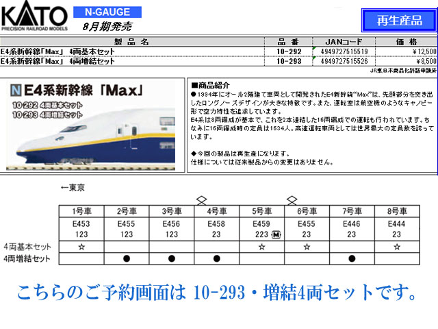 新幹線4両増結セットKATO 10-293 E4系 - 鉄道模型