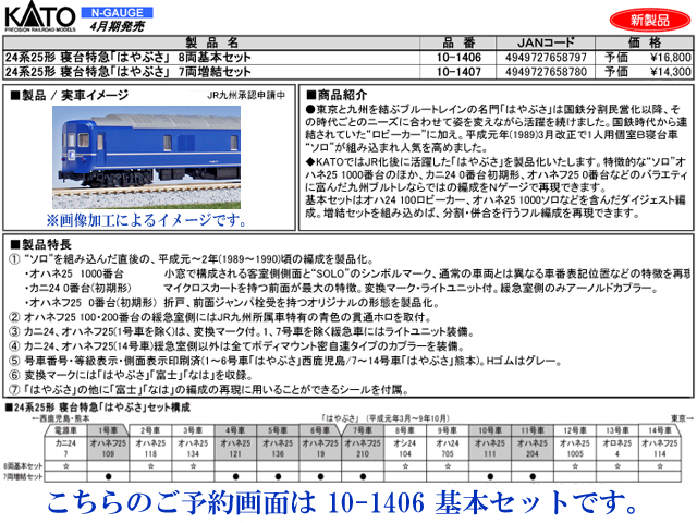 KATO 10-1406 24系25形 寝台特急「はやぶさ」基本8両セット 鉄道模型 N 