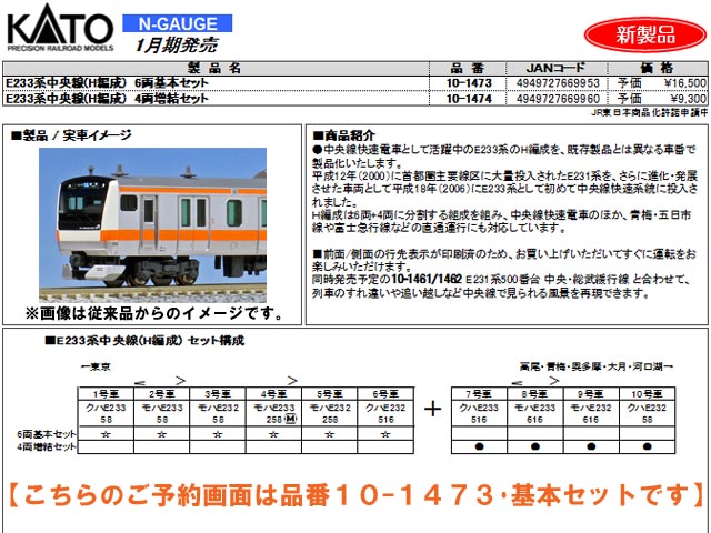 KATO 10-1473 E233系中央線 H編成 6両基本セット 鉄道模型 N