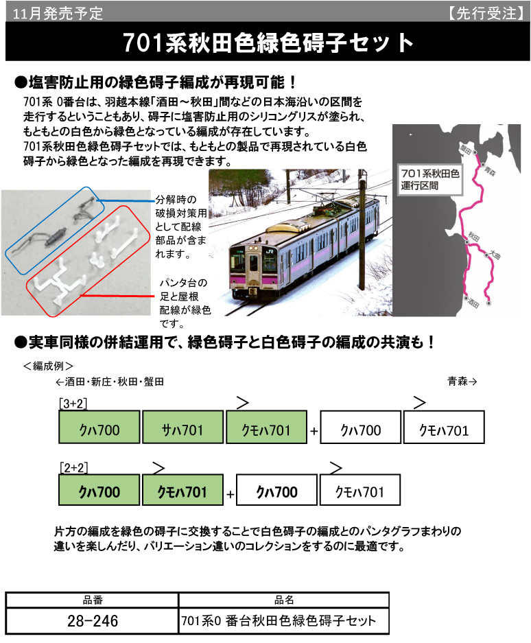 ホビーセンターカトー 28-246 701系0番台 秋田色 緑色碍子セット Ｎゲージ | ホビーショップタムタム 通販 鉄道模型