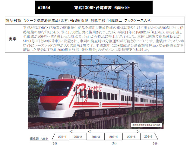マイクロエース A2654 東武200型 台湾塗装 6両セット 鉄道模型 Ｎ ...
