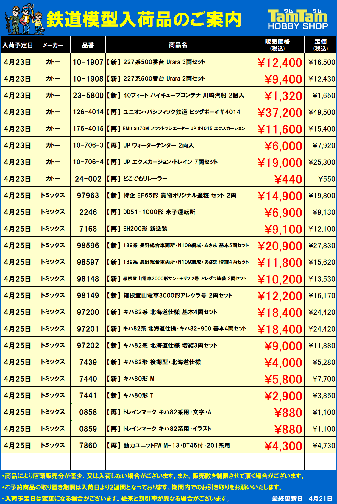 鉄道模型入荷案内-20250421