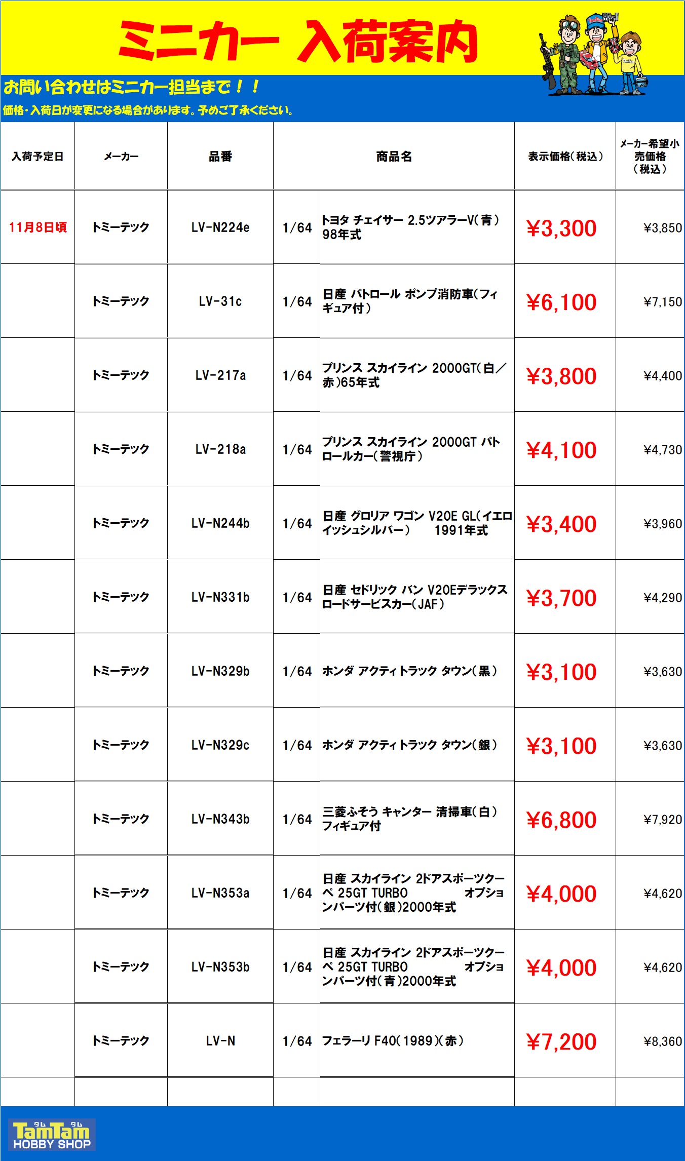 ミニカー入荷案内 | 鉄道模型・プラモデル・ラジコン・ガン